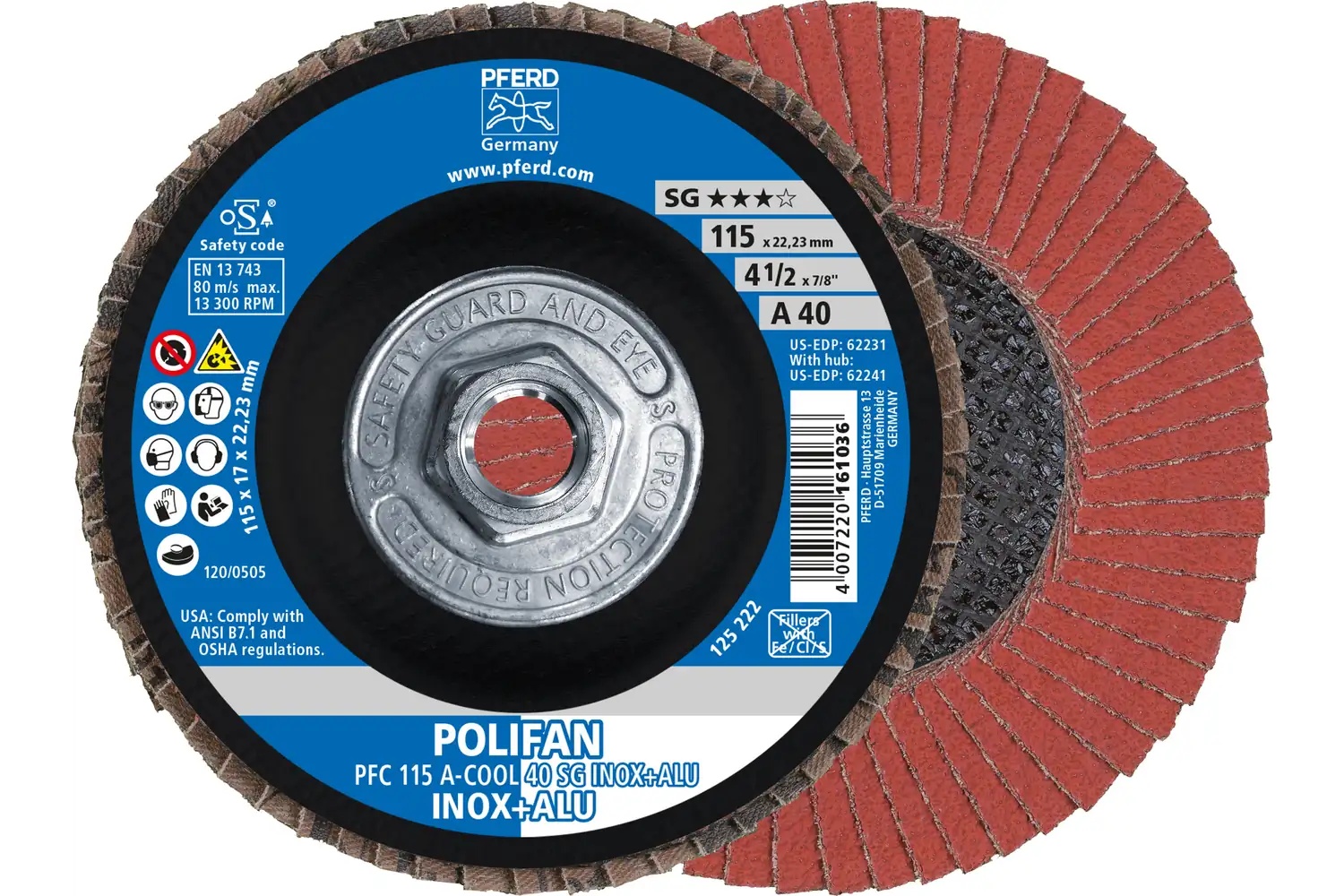 Picture of Pferd Flap Disc, 4-1/2"x 5/8-11, A-Cool SG Inox+ALU, 40 Grit, T29, Conical, Aluminum oxide